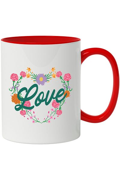 StoryGift Romania Mug With Message In English Love, Flowers, Heart, Crown, Leaves, Multicolor 330 ml, With ,STG