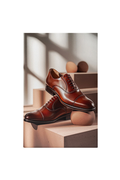 StoryGift Romania Tablou Canvas Pantofi Din Piele Naturala Maronii Pentru Barbati, Facuti Special Pentru Evenime