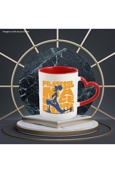 StoryGift Romania Cup Girl pilates position, text makes me happy, 330ml, Ceramic with Heart Handle, With ,STG