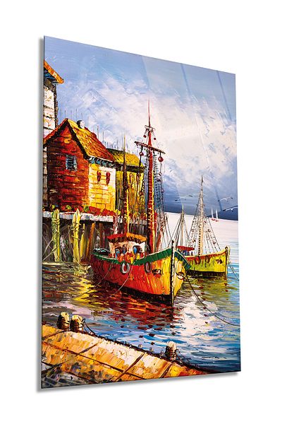 Rosyvien Tablou de sticlă verticală Limanda Boats, decor de perete pentru casă și birou, cadou de lux, anti-zgârieturi
