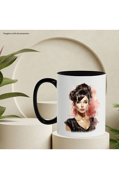 StoryGift Romania Mug With Audrey Hepburn, Artist, Famous Actress, Hollywood, Multicolor 330 ml, C, With