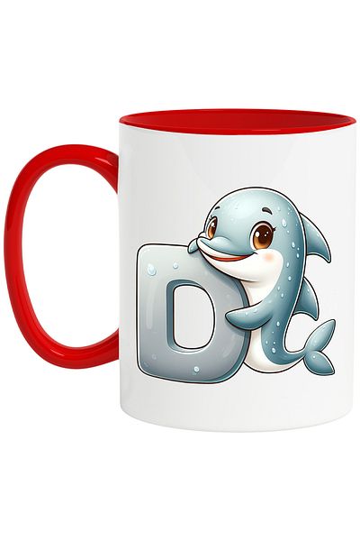 StoryGift Romania Mug with a dolphin with the letter "D", illustration, for children, school, student, alphabet, With, STG.