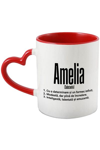 StoryGift Romania Mug With Name Amelia, and Motivational Message, Determination, Modest, Intelligence,, With ,STG