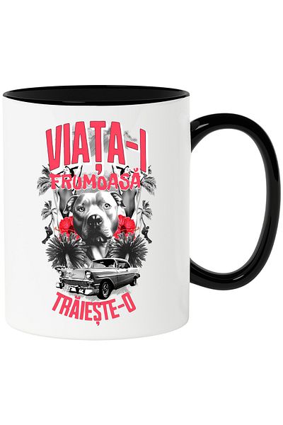 StoryGift Romania Dog mug with motivational text LIFE IS BEAUTIFUL LIVE IT animal lovers, With ,STG.