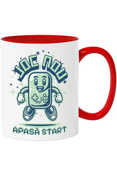 StoryGift Romania New Game Smiling Video Game Controller Mug. Press Start, 330ml, Ceramic with Red Handle, With M,STG.