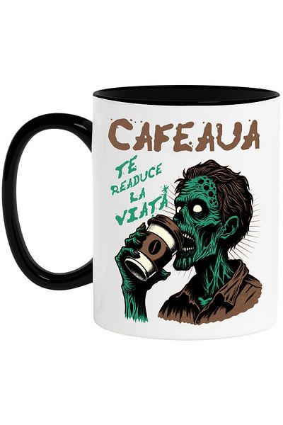StoryGift Romania Coffee Mug brings you back to zombie life with coffee, 330ml, Ceramic with Black Handle, With,STG.