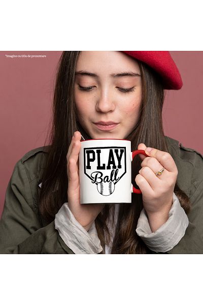 StoryGift Romania Baseball ball mug with the message "Play ball" - play ball with Red Handle, Cu Man, STG.