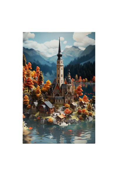 StoryGift Romania Tablou Canvas: View Biserica Pe Insula Intre Muntii Apa Str...