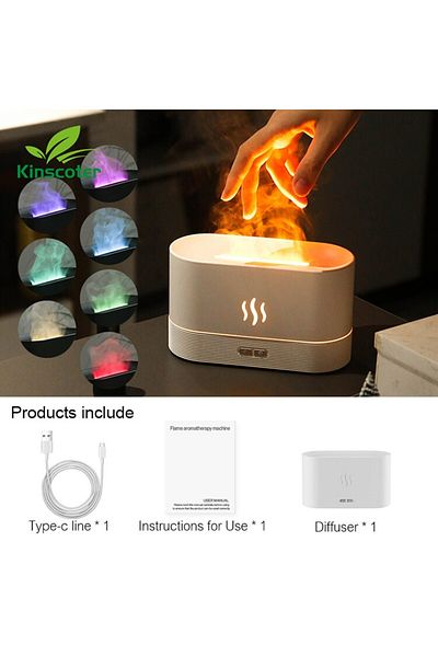 MACVI Macvi® Aromatherapy Diffuser and Humidifier with Flame Effect, Ultrasonic, 180 ml, White