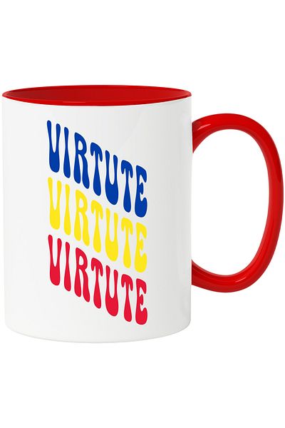 StoryGift Romania The Word Virtue Mug, in the Colors of the Romanian Flag, Red, Yellow, Blue, T, With, STG.