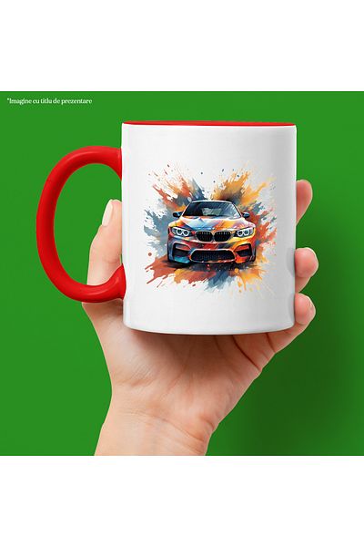 StoryGift Romania Mug With Sports Car, BMW, Splash, Watercolor, Paint, Multicolor 330 ml, Ceramics, With, STG.