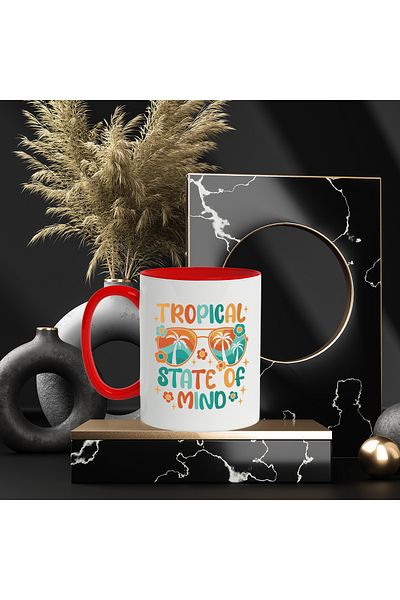 StoryGift Romania Mug With Message Tropical State Of Mind, Stars, Glasses, Hippie, Multicolor 330 ml, With ,STG