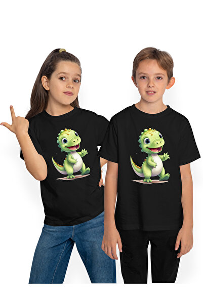 StoryGift Romania Tricou Copii cu un dinozaur verde, ilustratie, fericit, ves...