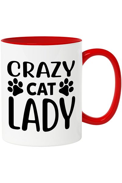 StoryGift Romania Paw Mug for a Crazy Cat Lady with Red Handle, With ,STG