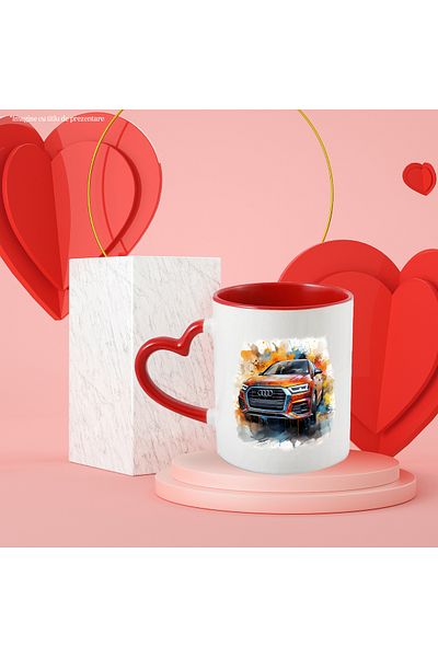 StoryGift Romania Mug With Watercolor Illustration, Car, Audi, Brand, Multicolor 330 ml, Ceramic, With, STG