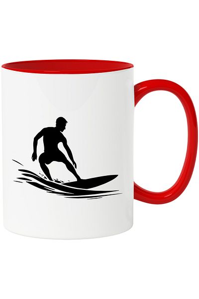 StoryGift Romania Mug for surfing enthusiasts - water waves with Red Handle, With Red Handle STG, STG, STG