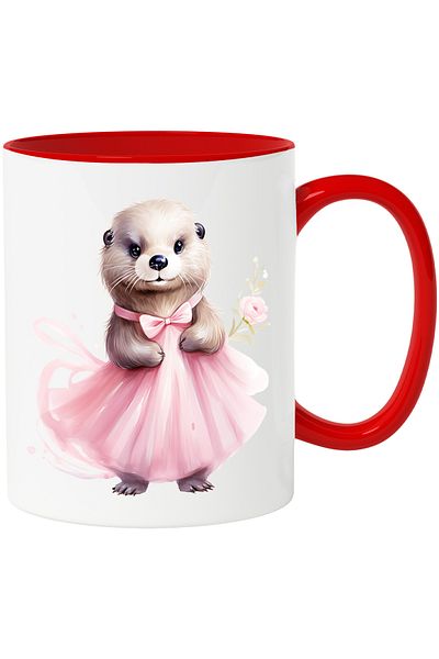 StoryGift Romania Mug with an otter wearing a dress | illustration | pink | flower | cheerful |, With ,STG