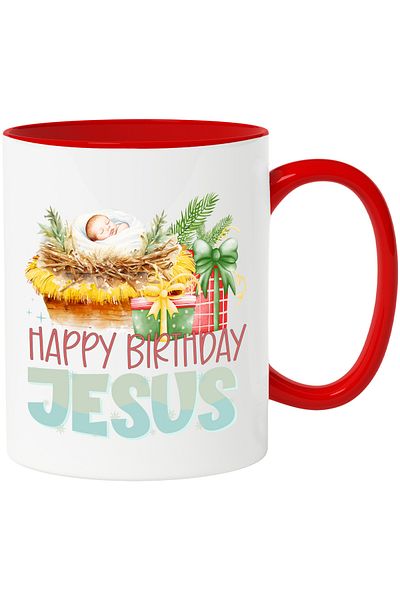 StoryGift Romania Nativity scene mug with the message "Happy Birthday, Jesus", Merry Christmas, With,STG