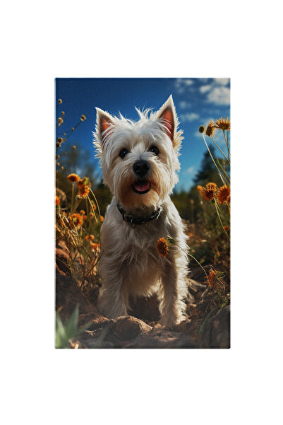 StoryGift Romania Tablou Canvas: Câmpul Cu Flori Și Câinele Patrocle Fără Lesă Animal Liber În Păpădii Pictura Di