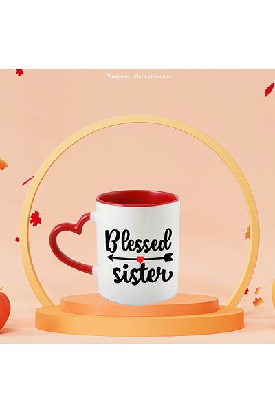 StoryGift Romania Heart mug for a blessed little sister - family love with Heart Handle, With, STG