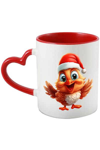 StoryGift Romania Mug with a broadly smiling chicken | illustration | Christmas hat | holiday, With ,STG