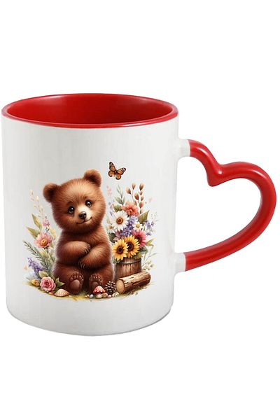 StoryGift Romania Mug with a brown bear cub | illustration | nature | flowers of different colors | fl, Cu ,STG