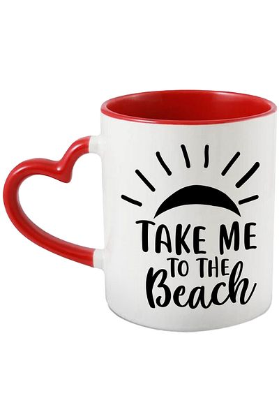StoryGift Romania Mug with the sun and the message "Take me to the beach" - take her to the beach with Heart Handle, With ,STG.