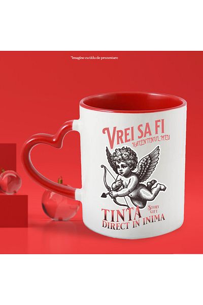 StoryGift Romania Baby Angel Mug with Bow and Arrow Valentine's Day, 330ml, Ceramic with Heart Handle, With,STG.