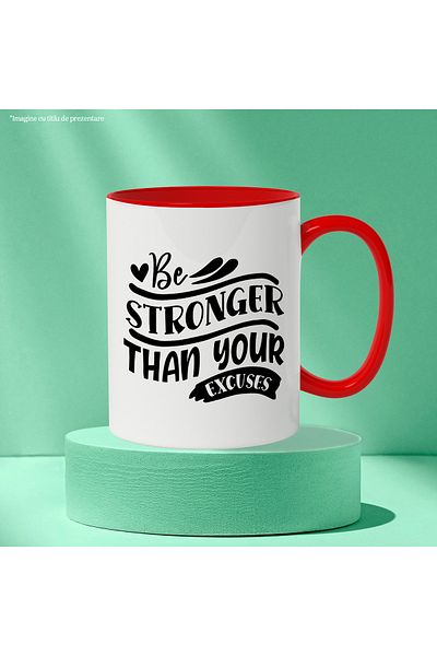 StoryGift Romania Mug with a heart and a message that urges you to be stronger than your excuses, by STG.