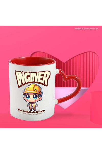 StoryGift Romania Engineer Mug I Put Logic Into Action, 330ml, Ceramic with Red Heart Handle, With Linen Handle, STG