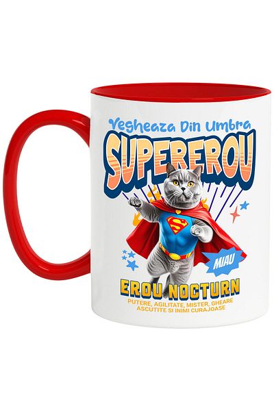 StoryGift Romania Mug with British Shorthair Dog in Superman Costume with Cape, Night Hero, with ,STG