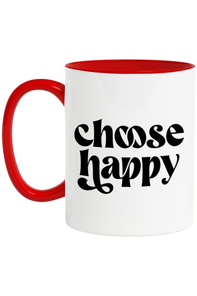 StoryGift Romania Mug with message urging you to choose happiness with Red Handle, With Red Handle STG, S, STG