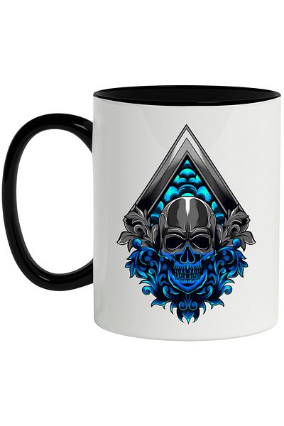 StoryGift Romania Skull Mug, Rhombus, Abstract, Multicolor 330 ml, Ceramic with Black Handle, With Handle, STG