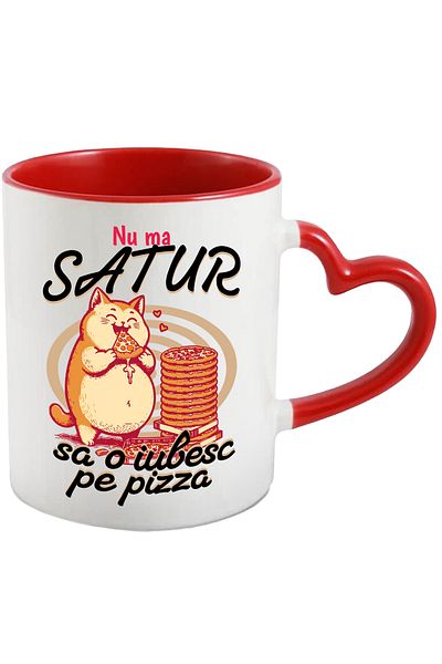 StoryGift Romania Fluffy pizza-loving cat mug _I can't get enough_, 330ml, Ceramic with Handle I, With,STG.