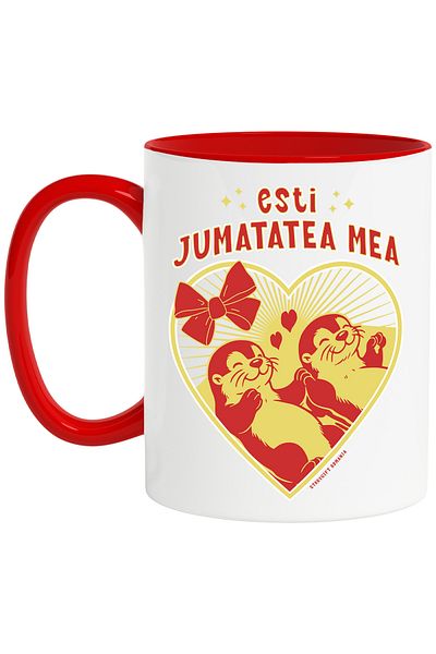 StoryGift Romania You are my other half mug, happy couple Valentine's Day, 330ml, Ceramic with Red Handle, With ,STG