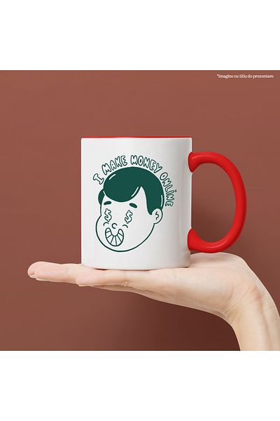 StoryGift Romania Mug With Message In English I Make Money Online, Head, Dollars, Eyes, Multicolor 330 , With ,STG