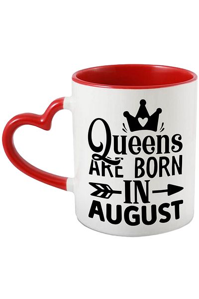 StoryGift Romania Mug with the message "Queens are born in August" - crown with Red Heart Handle, With ,STG.