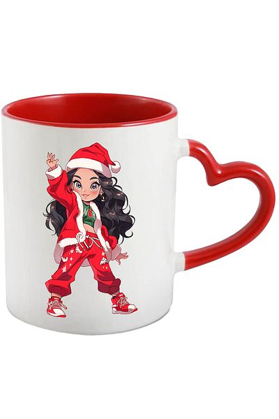 StoryGift Romania Mug with a modernly dressed Christmas girl | illustration | long hair | smile | fe, Cu,STG
