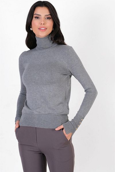 Spazio Penry Turtleneck Sleeves Metal Studded Slit Knitwear Smoked
