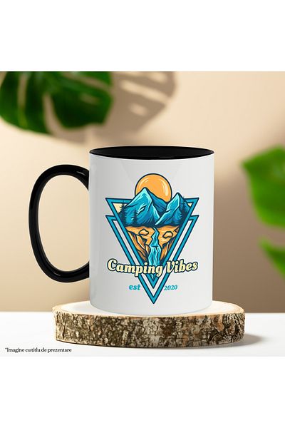 StoryGift Romania Camping Vibes Mug: Mountain, River, Sky, Forest, Geometric, Multicolor 330 ml, Ce, Cu, STG
