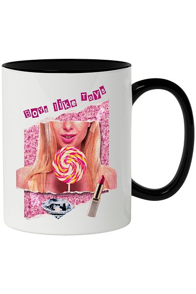 StoryGift Romania Mug With Message In English Boys Like Toys, Lollipop, Diamond, Lipstick, Multicolor 330 ml, With ,STG