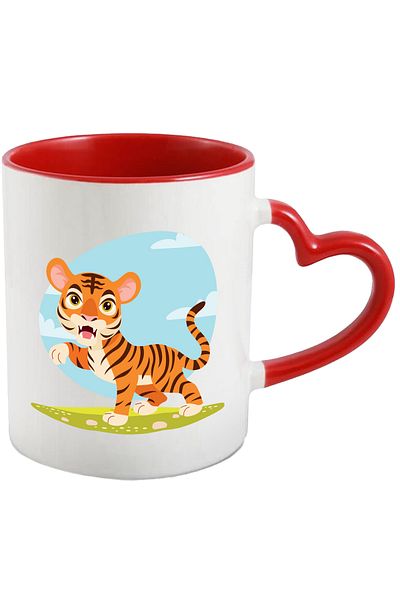 StoryGift Romania Mug With Tiger, Sky, Stones, Clouds, Animal Lovers, Stripes, Multicolor 330 ml,, With ,STG