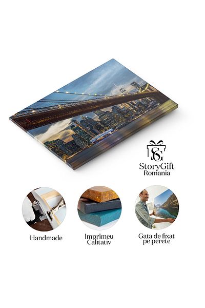 StoryGift Romania Canvas Print New York City Silhouette and Brooklyn Bridge at Sunset, Manhattan, urban architecture, S