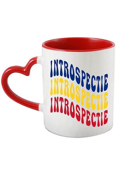 StoryGift Romania Mug with the word Introspection, in the colors of the Romanian flag, Red, Yellow, Blue, with STG.