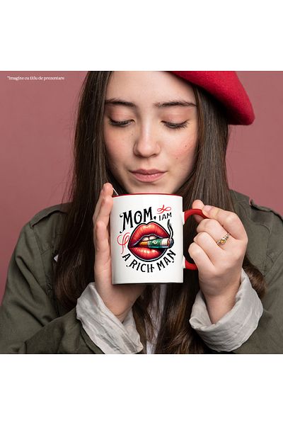 StoryGift Romania Cana Mom, I Am A Rich Man, Motivatie Femeie Puternica, 330ml, Ceramic Cu Maner R, Cu ,stg
