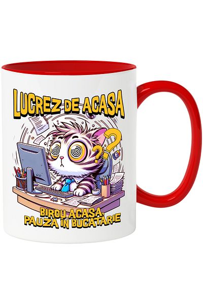 StoryGift Romania Mug I work from home cat at the office break in the kitchen cat, 330ml, Ceramic with, With, STG