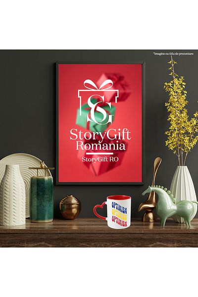 StoryGift Romania Mug The Word Optimism, in the Colors of the Romanian Flag, Red, Yellow, Blue, , With ,STG.