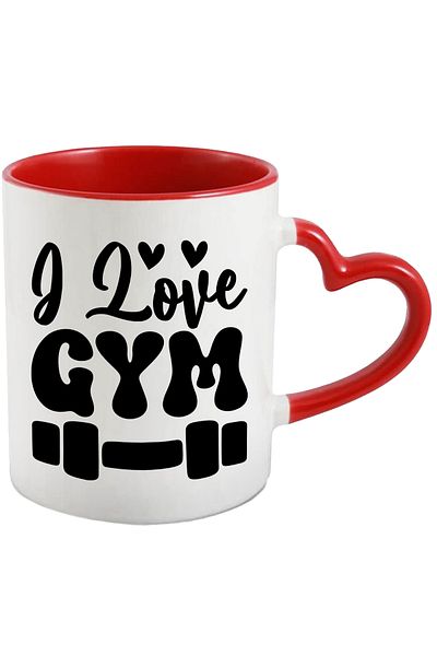 StoryGift Romania Dumbbell Mug for those who love the gym - fitness sport with Red Heart Handle, With ,STG