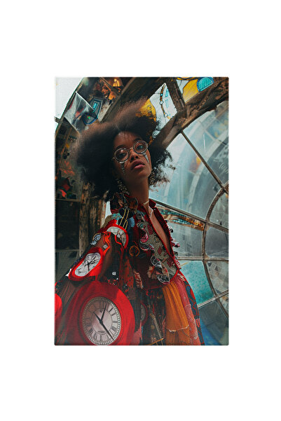 StoryGift Romania Tablou Canvas: Model Pozând În Rochie Cu Detalii Colorate Ș...