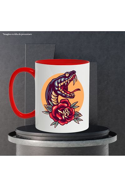 StoryGift Romania Mug With Snake, Sun, Fangs, Flower, Rose, Leaves, Multicolor 330 ml, Ceram, With,STG.